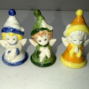 Vintage Napco or Lefton Christmas Angel Bells Hand Painted Set
